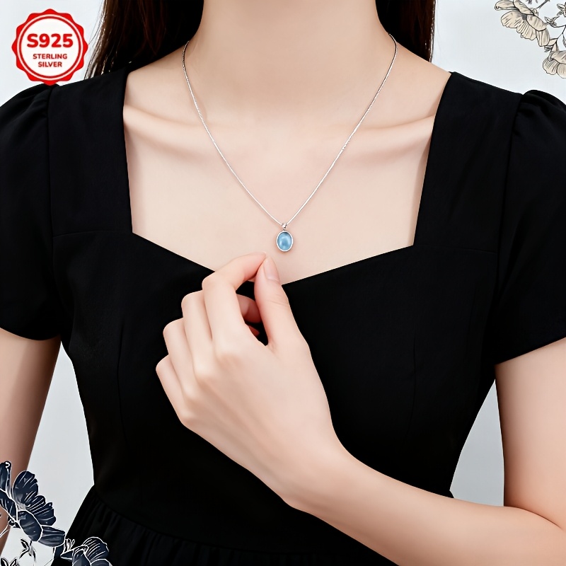 Unisex 925 Silver Box Chain with Blingbling Zirconia Pendant Necklace